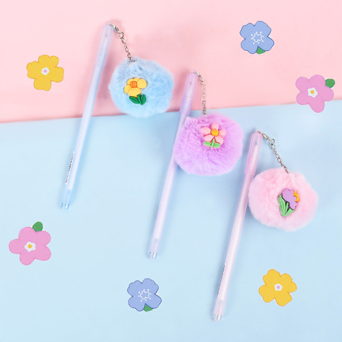 Flower Fur Ball Pendant Gel Pen