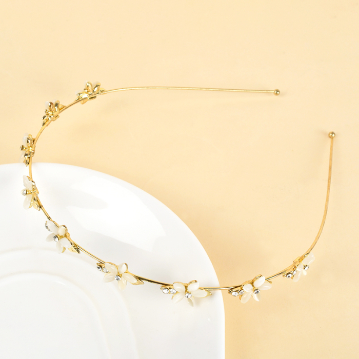 Cat's Eye Stone Flower Metal Hairband-Gold