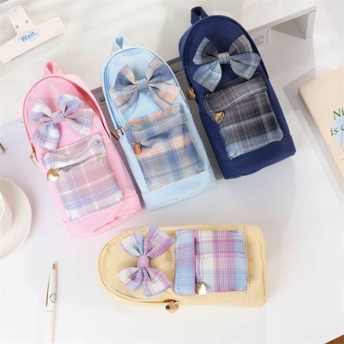 Bow Plaid Schoolbag Pencil Case