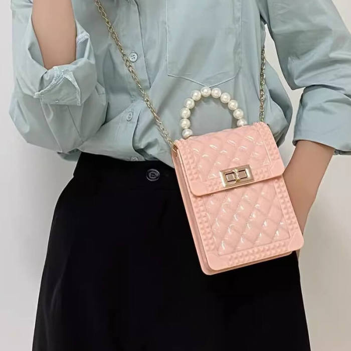 Handle Bag Pearl Chain Jelly Handbag Simple Top