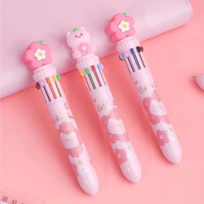 Ballpoint Pen Flower and Cat 10-Color