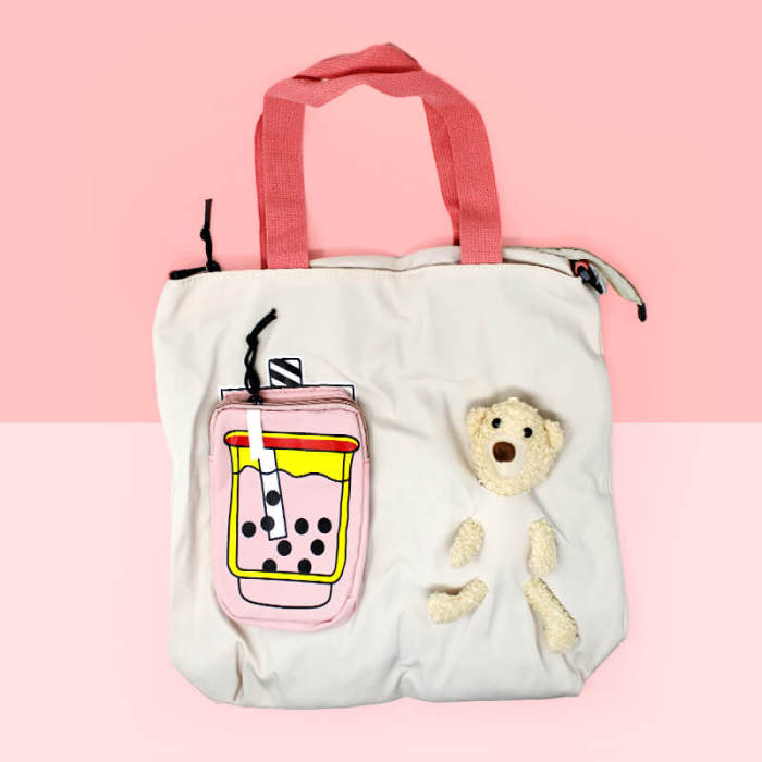 Bubble Tea Bear Canvas Bag