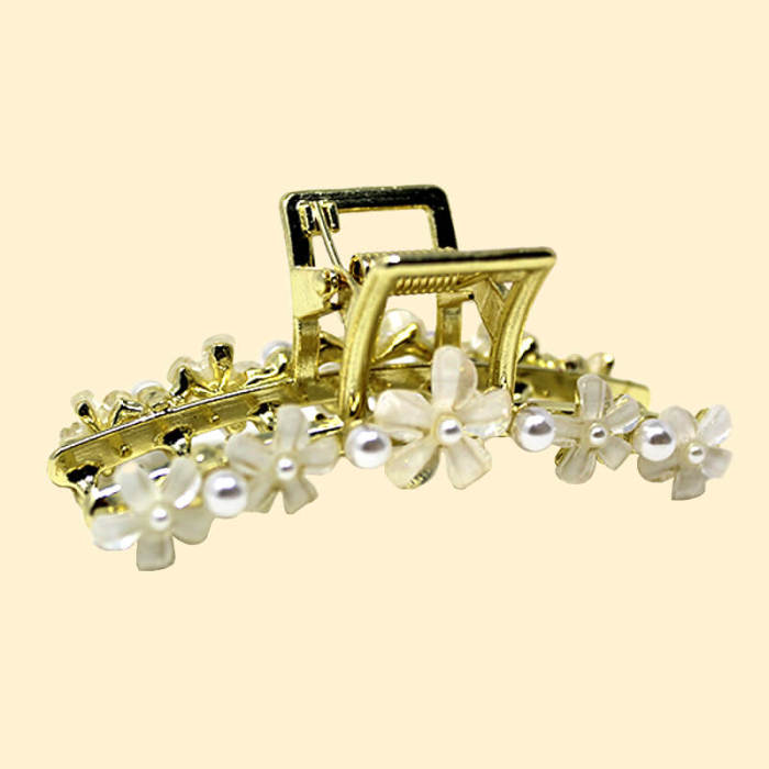 Glass Flower Pearl Hair Claw Clip