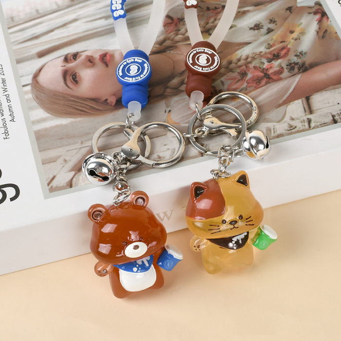 Coffee Bear & Cat Keychain