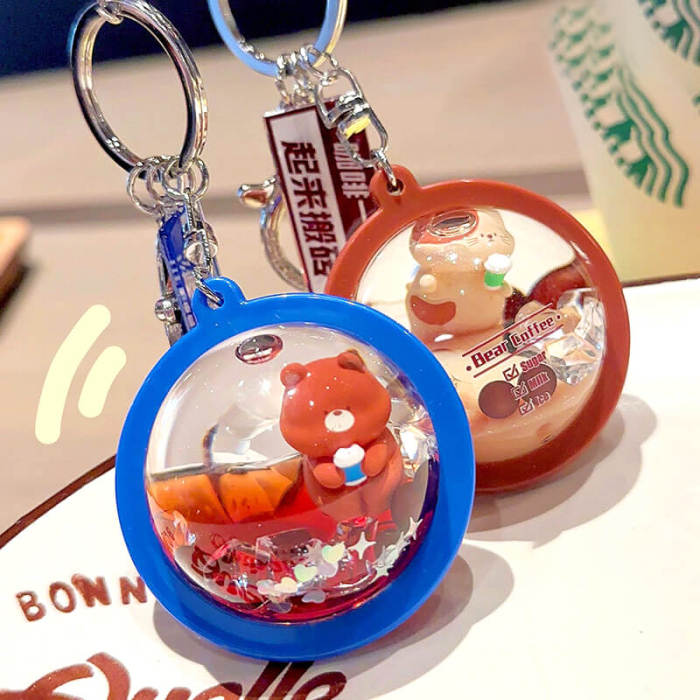 Floating Coffee Bear Keychain