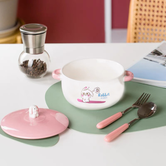 Cartoon Rabbit Bowl with Lid 34OZ