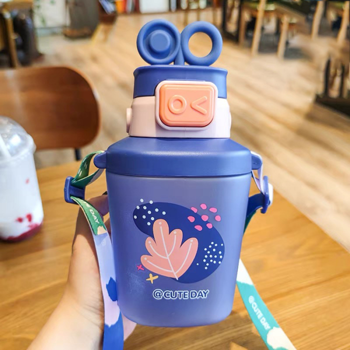 Robot Water Bottle with Straw and Strap 27OZ