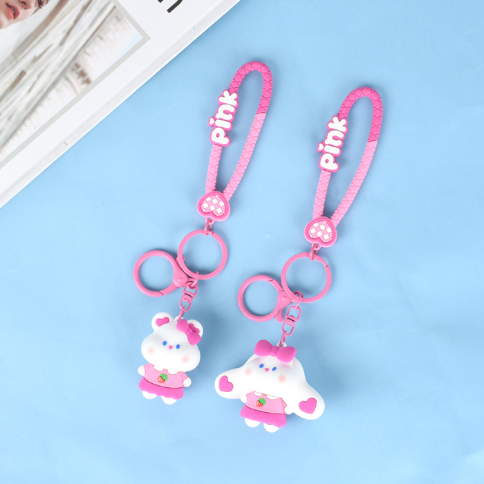 Sweetheart Bunny and Cute Bear Keychains-Pink